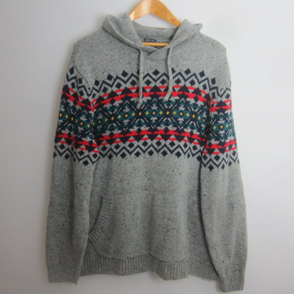 American Eagle Outfitters Men's XL Gray Red Tweed Hoodie Wool Silk Pullover